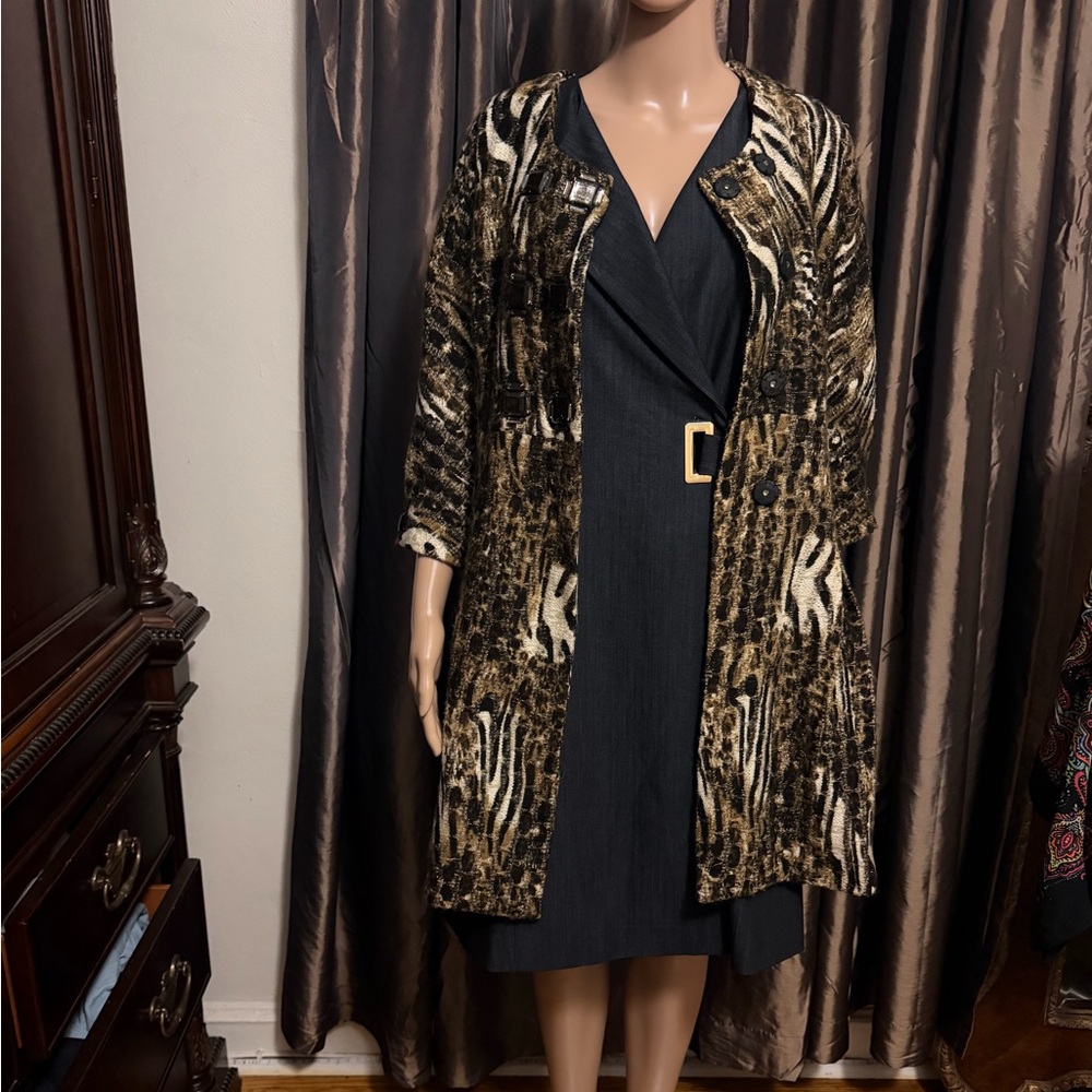 Alberto Makali Brown Black Cream Animal Print Coat